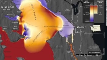 Segundo estudo, inundação do tsunami e fortes correntes podem continuar por mais de 3 horas caso terremoto de magnitude 7,5 ocorra na falha geológica de Seattle