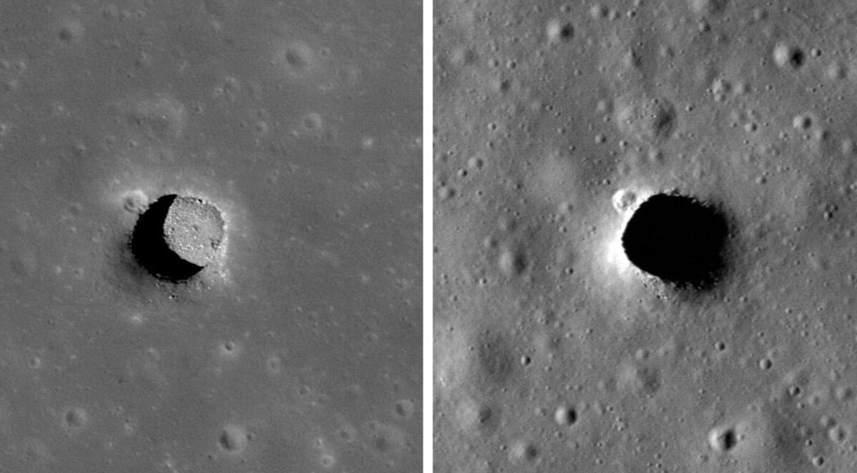 Fotos do poço lunar de Marius Hills em horários diferentes