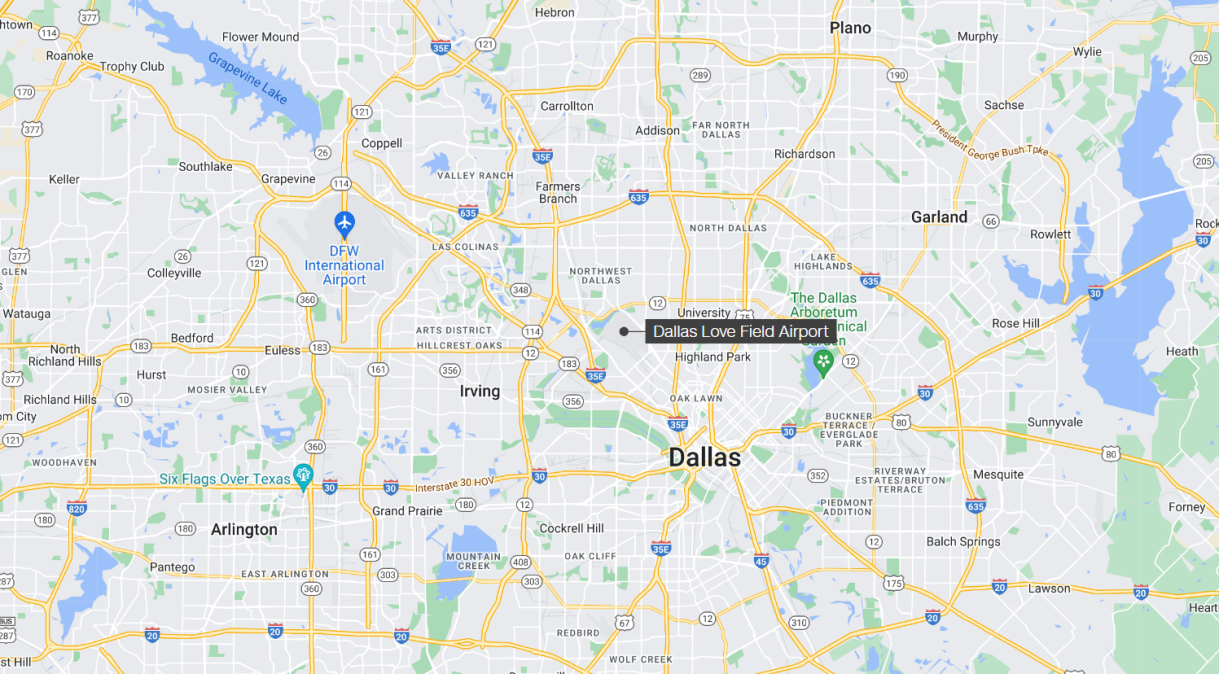 Localização do Dallas Love Field Airport