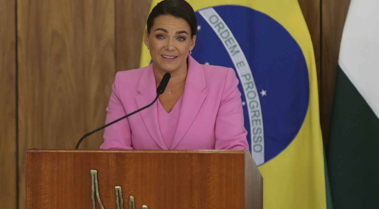 A presidente da Hungria, Katalin Novák, durante visita ao Brasil em 2022