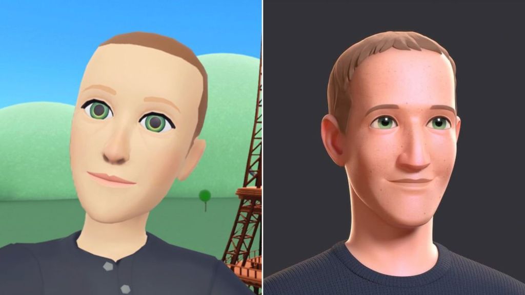 Capturas de tela dos avatares de Mark Zuckerberg em Horizon Worlds. Depois de ser provocado pela primeira foto (esquerda), ele postou um exemplo do que ele diz que está chegando em breve (direita).