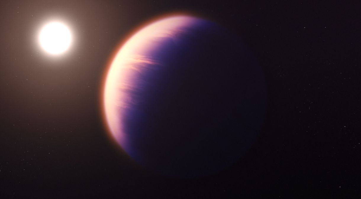 Esta ilustração mostra a aparência do exoplaneta WASP-39 b, com base na compreensão atual do planeta.