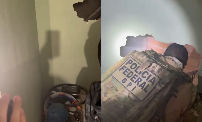 Imagens obtidas pela CNN mostram o momento em que agentes encontraram o local e quebraram a parede que tinha um fundo falso