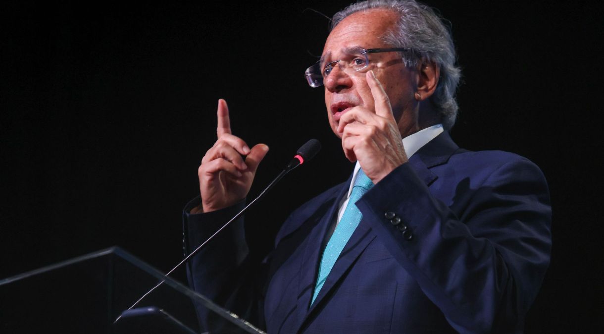 ministro da Economia, Paulo Guedes, durante palestra na 30ª ExpoFenabrave 21.set.2022