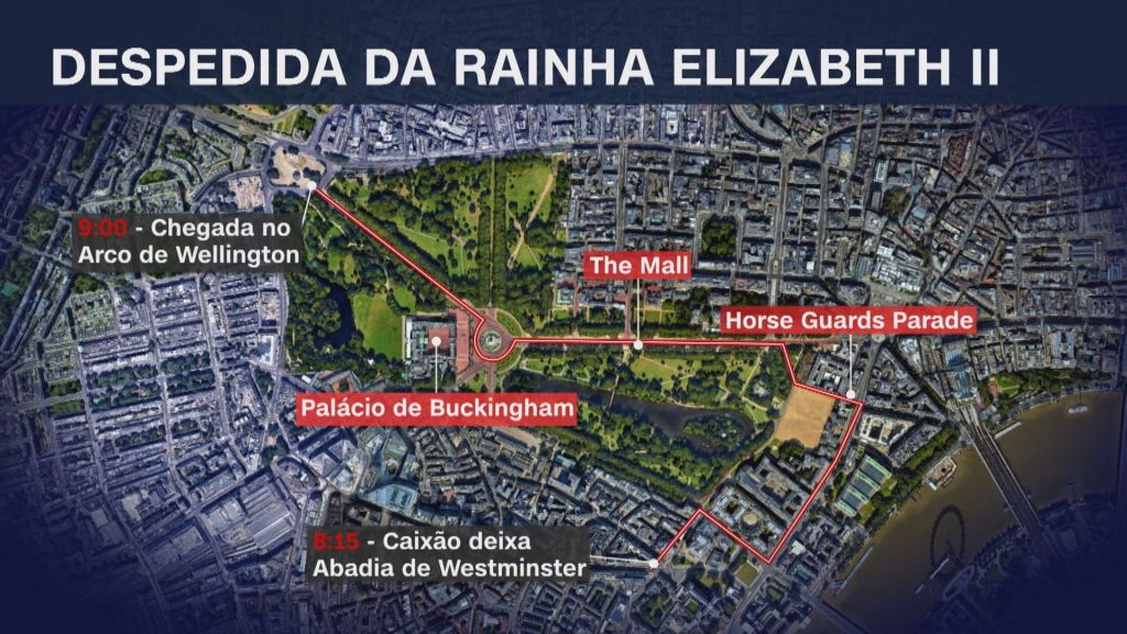 Trajeto de despedida da rainha Elizabeth II