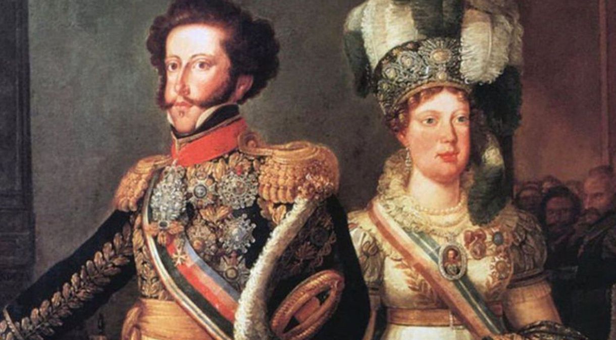 Pintura do imperador Dom Pedro 1º ao lado de Maria Leopoldida, sua esposa