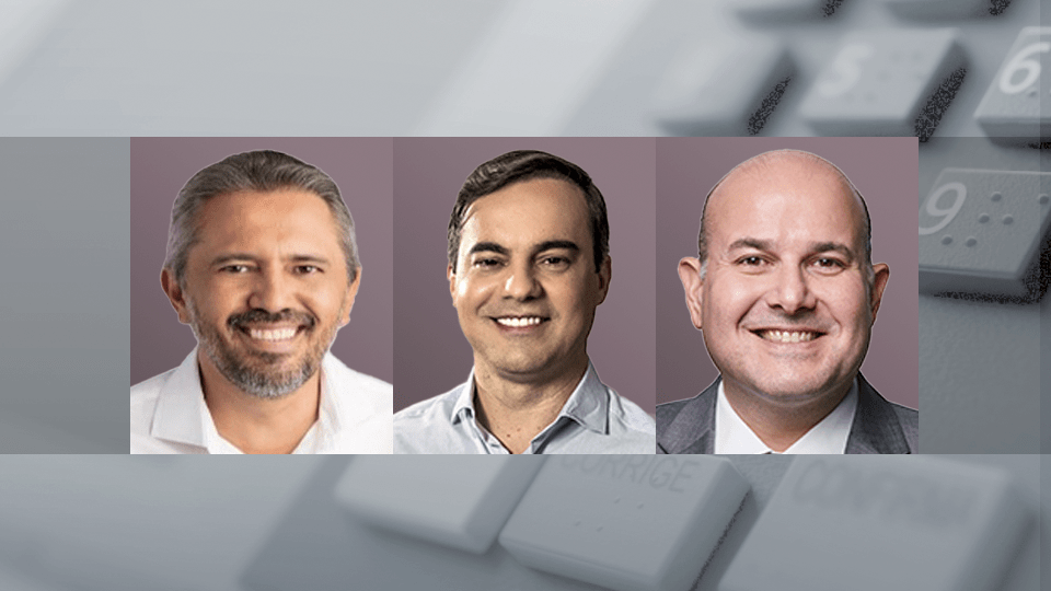 Candidatos ao governo do Ceará: Elmano Freitas (PT), Capitão Wagner (União Brasil) e Roberto Cláudio (PDT)