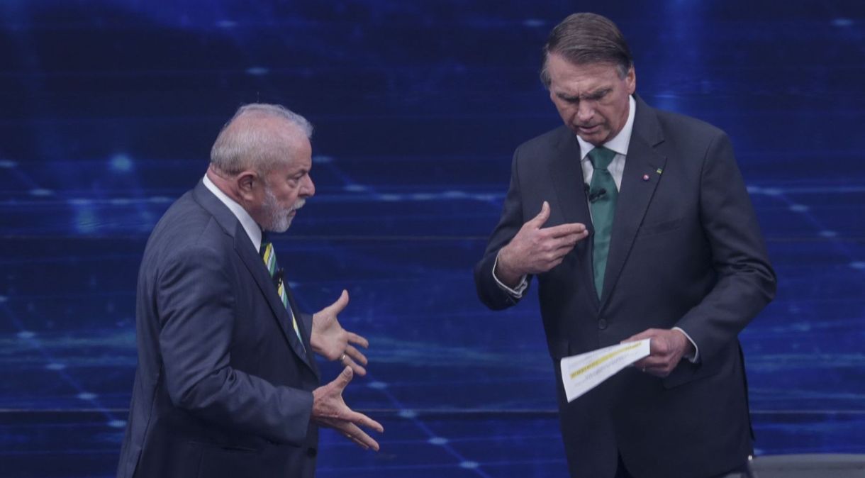 Candidatos Lula (PT) e Jair Bolsonaro (PL) em debate