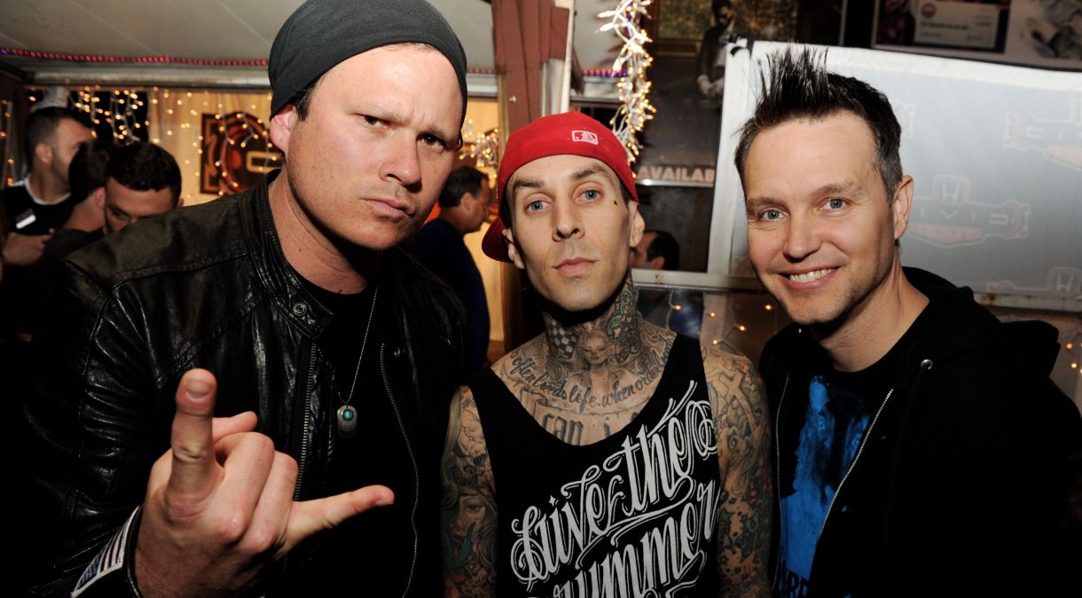 Tom DeLonge, Travis Barker and Mark Hoppus do blink-182 em Hollywood, em 23 de maio de 2011.