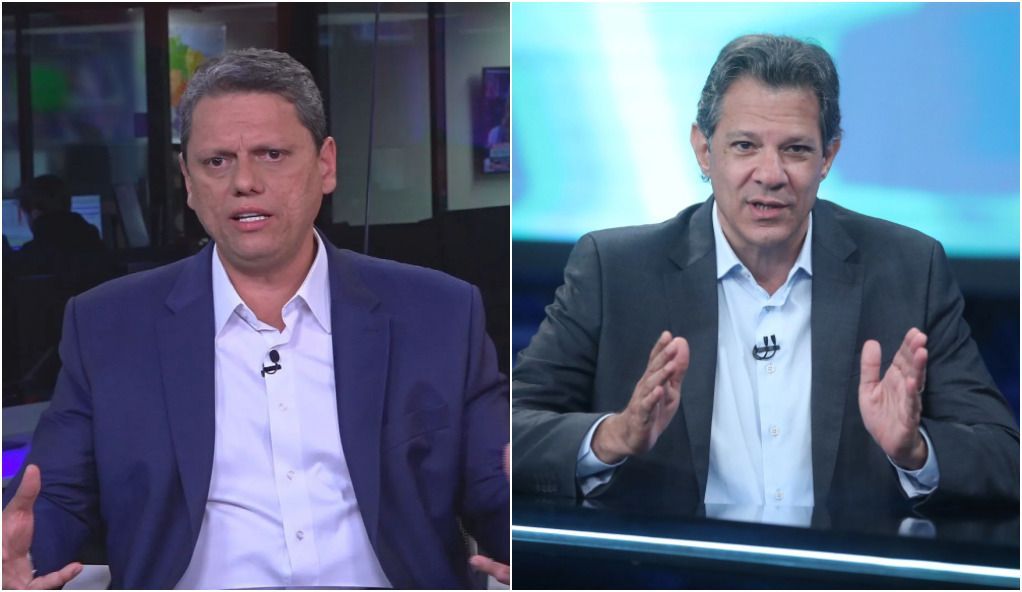 Os candidatos ao governo de São Paulo, Tarcísio de Freitas (Republicanos) e Fernando Haddad (PT).