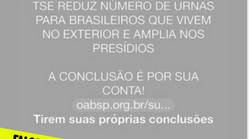 Circula no Facebook uma mensagem que afirma que o Tribunal Superior Eleitoral (TSE) reduziu o número de urnas para brasileiros votarem no exterior e ampliou dentro dos presídios