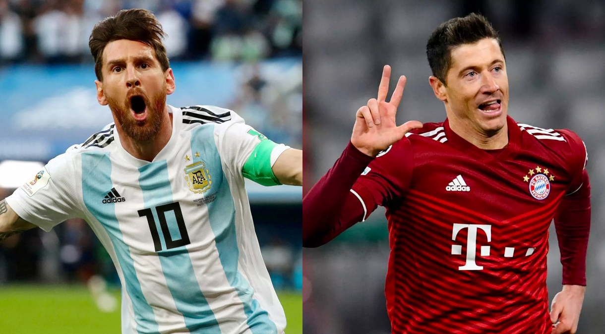 Os atacantes Lionel Messi, da Argentina, e Robert Lewandowski, da Polônia