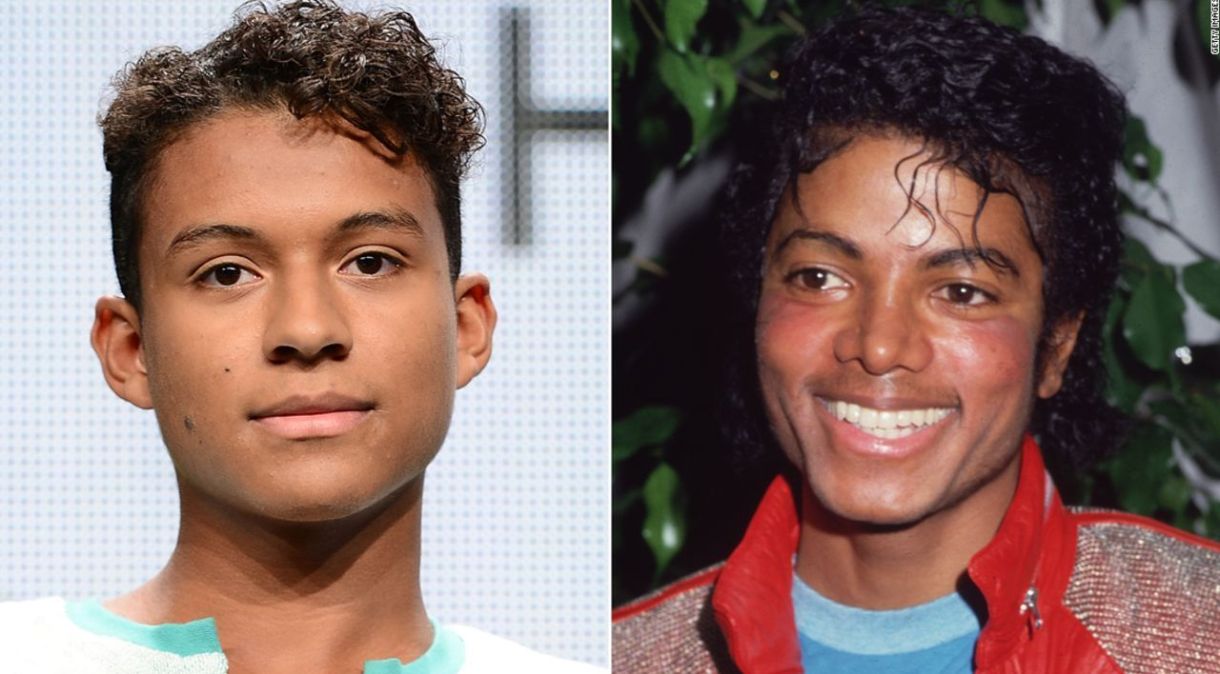 Jaafar Jackson, à esquerda, retratado em um evento em Beverly Hills em 2014, foi escalado para interpretar seu tio, o falecido Michael Jackson, à direita, retratado em Los Angeles em 1983.