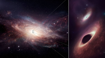 Astrônomos avistaram a dupla enquanto usavam a rede de telescópios ALMA, no norte do Chile; os dois buracos negros estavam crescendo em conjunto perto do centro da galáxia 