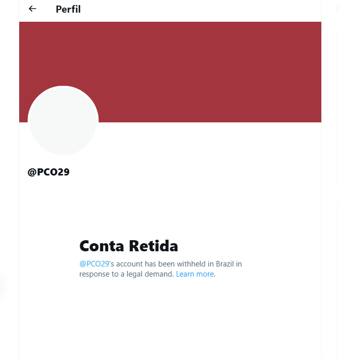 PCO tem conta bloqueada no Twitter