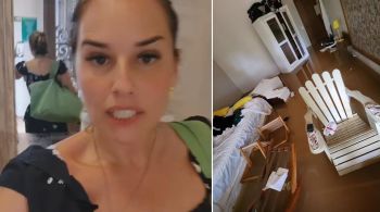 Por meio de vídeos, Mariana mostrou estragos causados pela chuva no hotel em que estava hospedada em São Sebastião