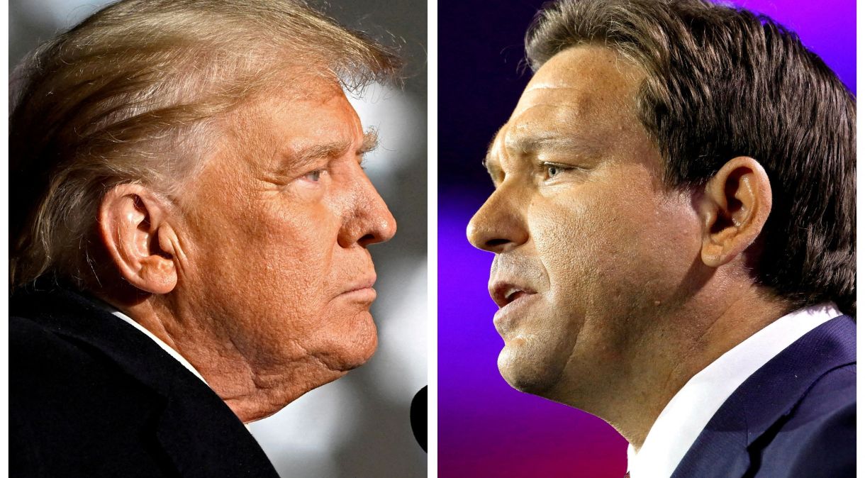 Ex-presidente dos EUA, Donald Trump, e o governador da Flórida, Ron DeSantis, falam em comícios eleitorais.