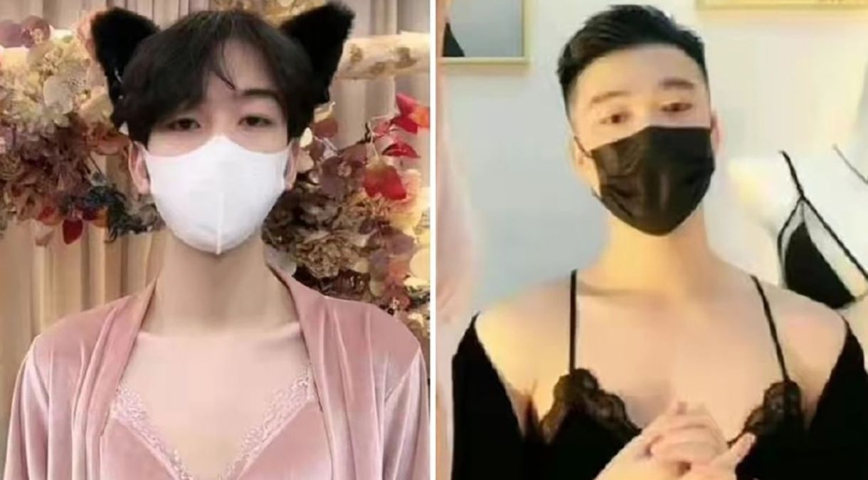 Homens vestidos com camisolas aparecem em capturas de tela de plataformas de compras ao vivo postadas na plataforma chinesa Weibo, semelhante ao Twitter