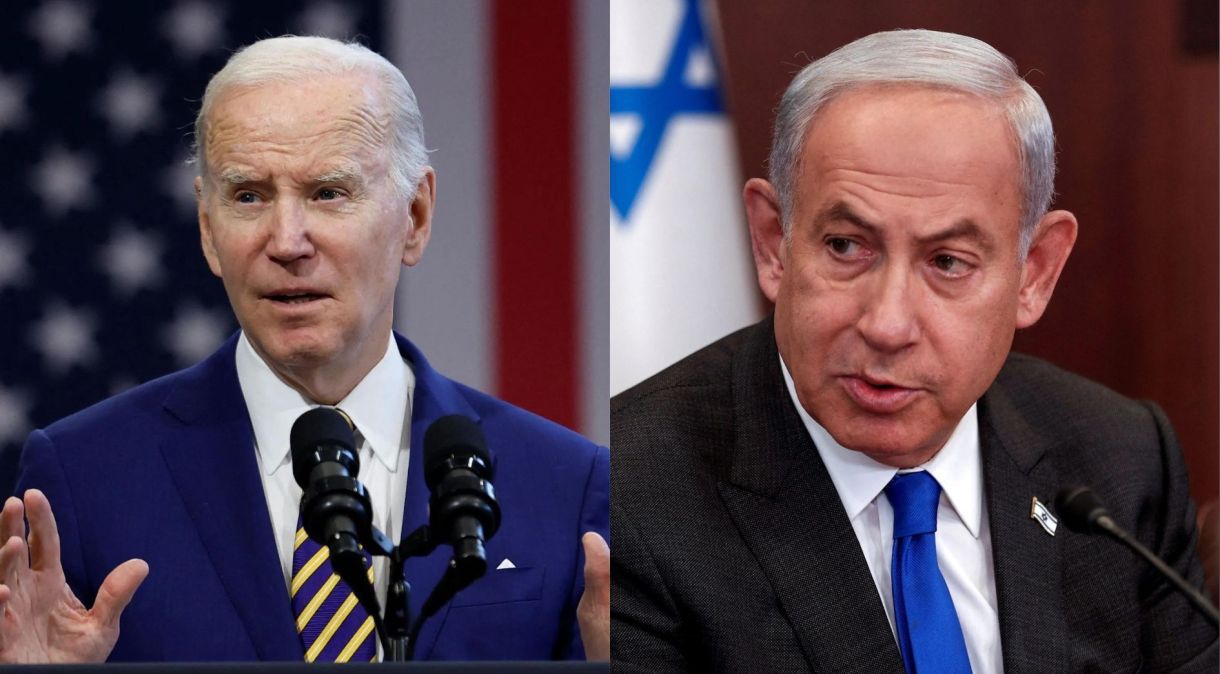 O presidente dos EUA, Joe Biden, e o primeiro-ministro de Israel, Benjamin Netanyahu.