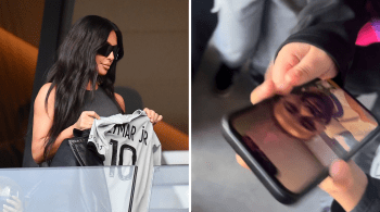 Empresária acompanhou a partida ao lado do filho Saint West e da irmã Kendall Jenner