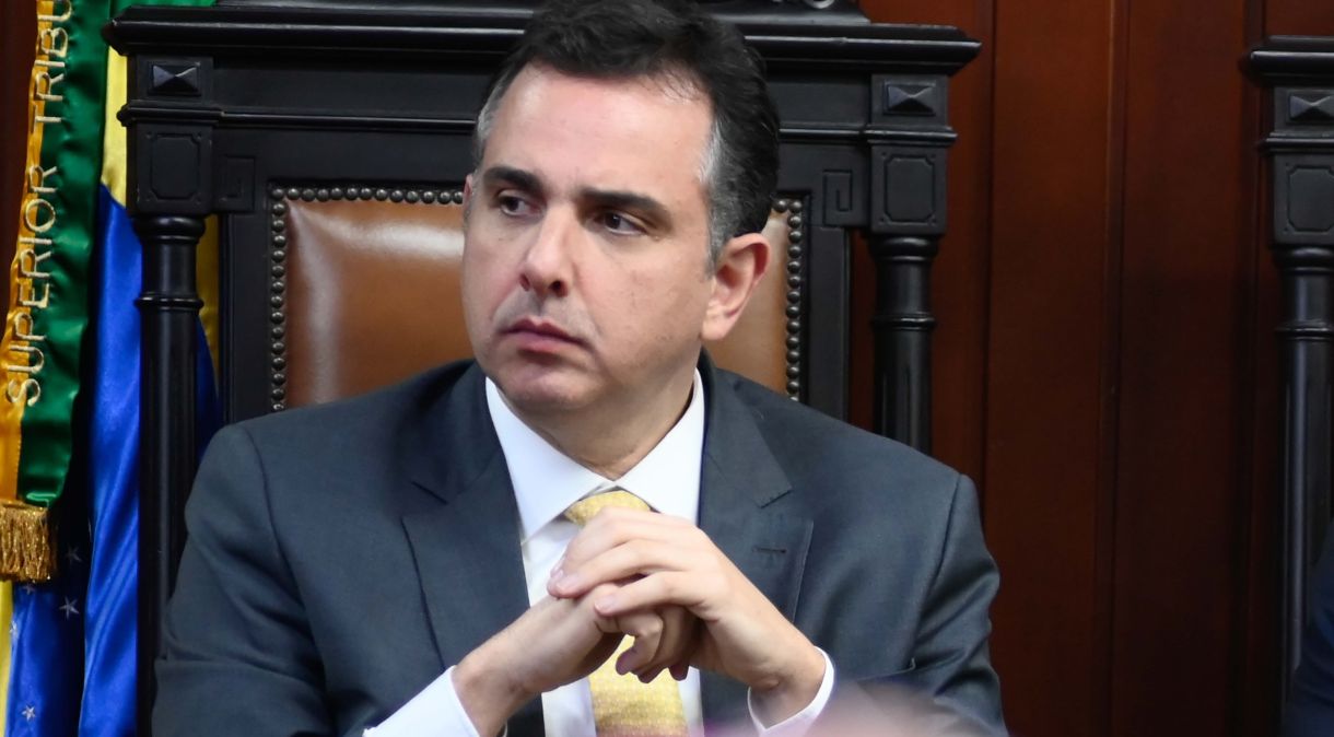 O presidente do Senado, Rodrigo Pacheco (PSD-MG), durante solenidade no Superior Tribunal Militar (STM)