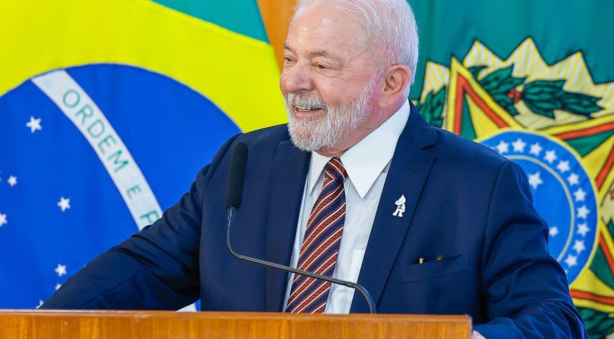 O presidente Luiz Inácio Lula da Silva (PT) durante ato no Palácio do Planalto