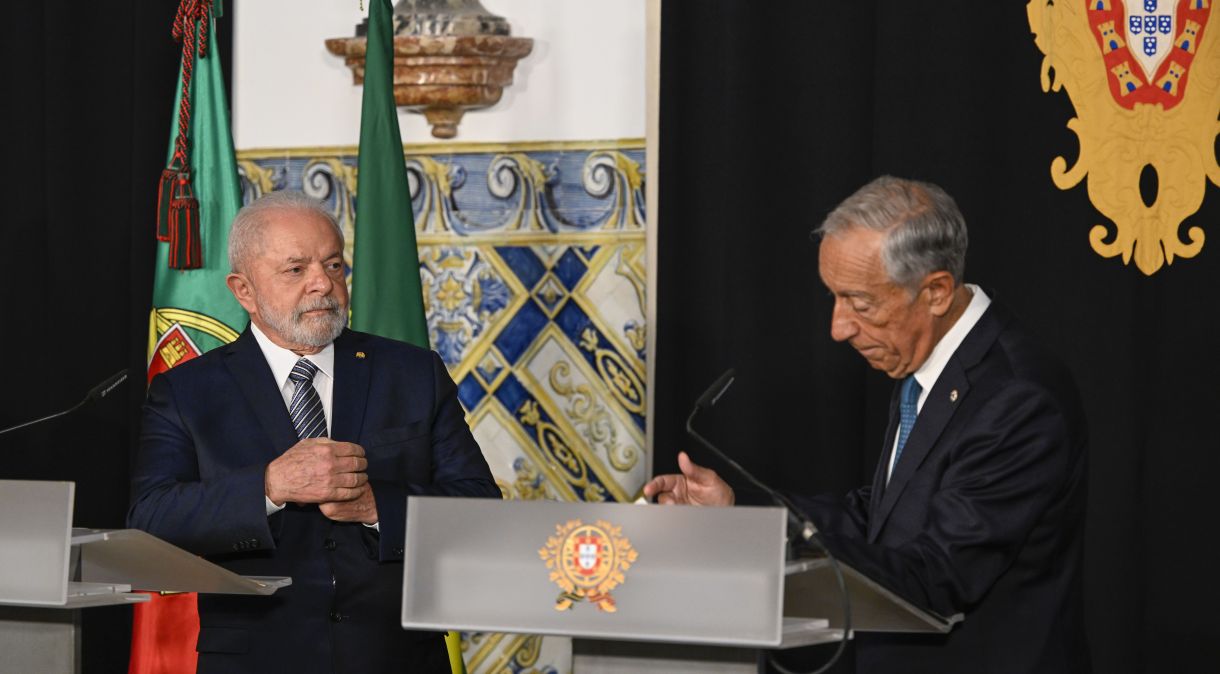 Lula e o presidente de Portugal, Marcelo Rebelo de Sousa, em Lisboa
