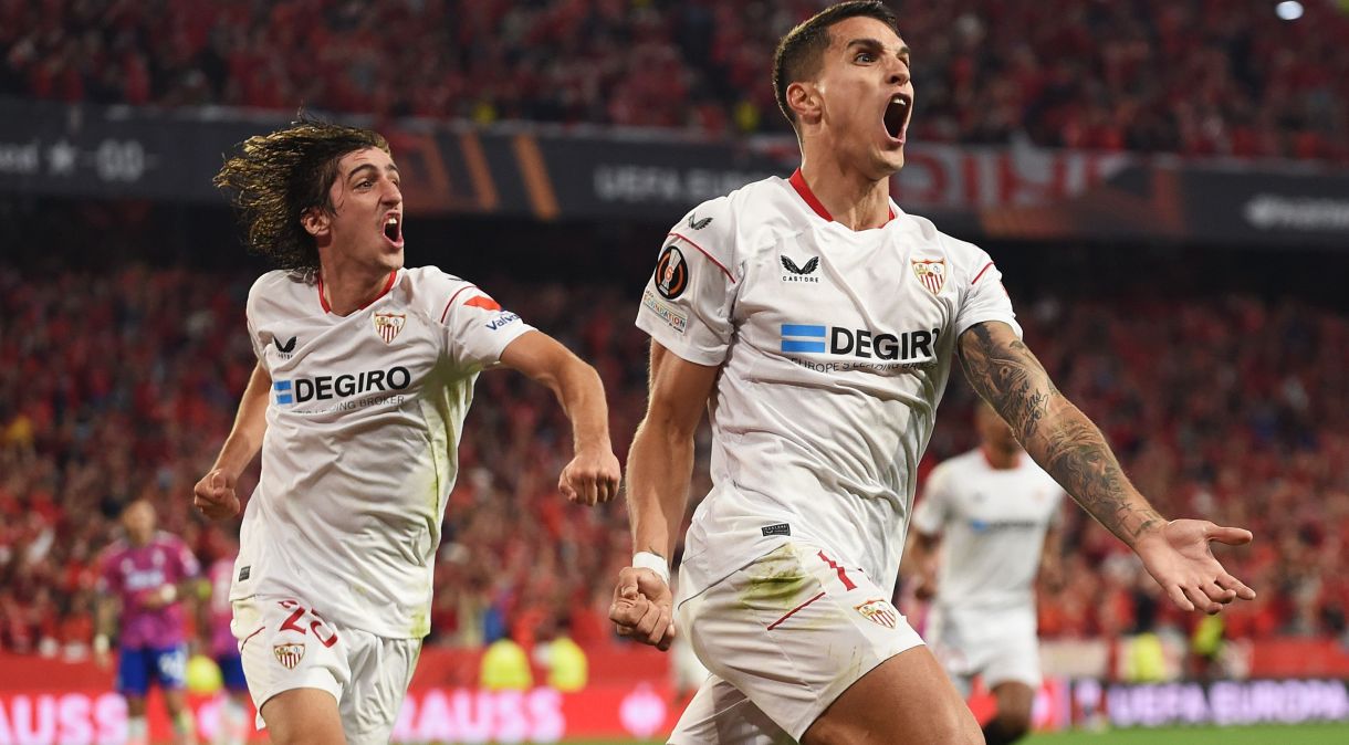 Lamela comemora o gol que levou o Sevilla a mais uma final de Liga Europa