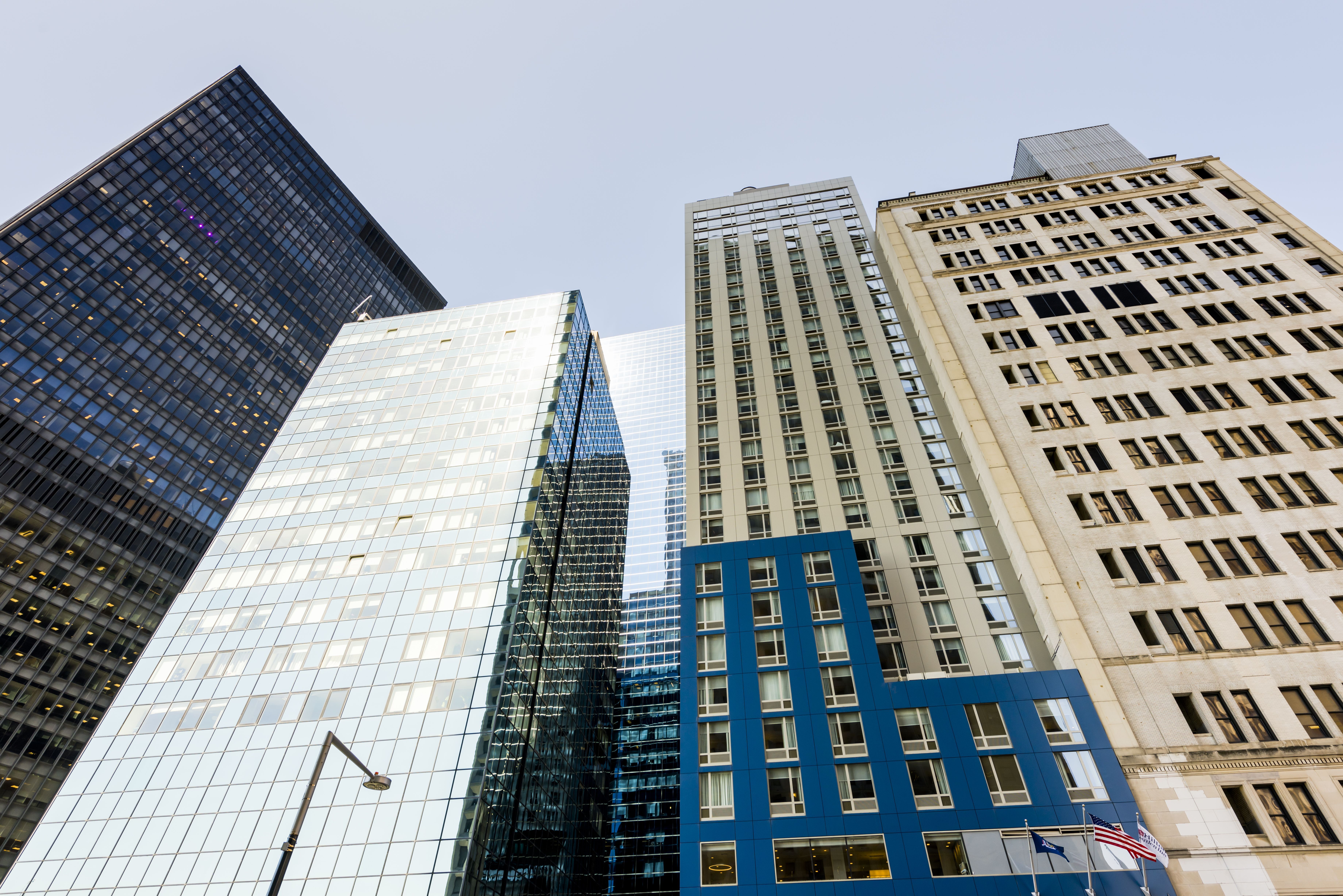 View of New York downtown, USA. Skyscrapers made in modern style