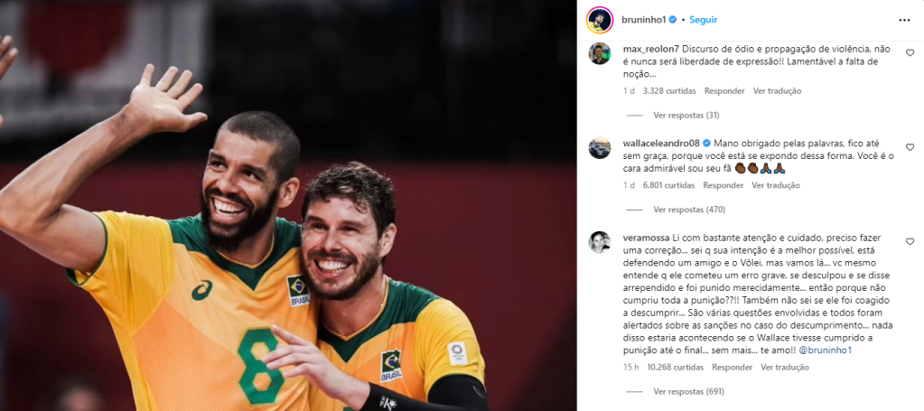 Post de Bruninho com os comentários de Wallace e Vera Mossa