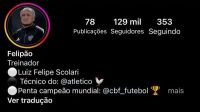 Perfil fake de Felipão no Instagram “bomba” após anúncio do Atlético-MG