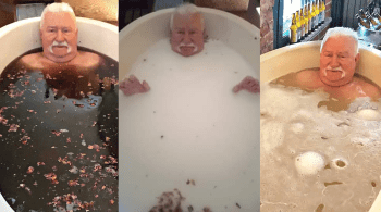 Lech Walesa vem publicando fotos nas redes sociais nas quais aparece imerso nas bebidas em uma banheira