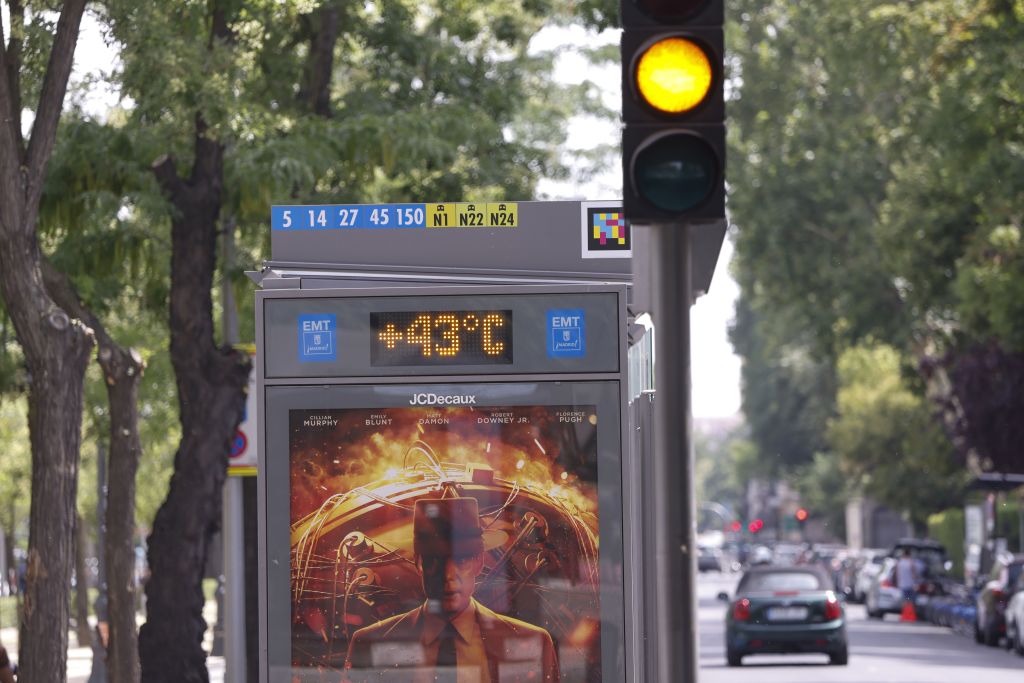 Registro de 43º C na avenida Paseo de la Castellana, em Madri, na Espanha, em 18 de julho