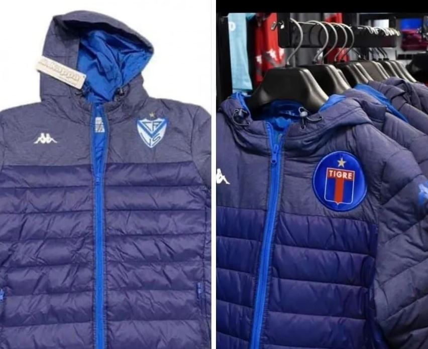 Jaquetas idênticas com os emblemas de Vélez e Tigres bordados