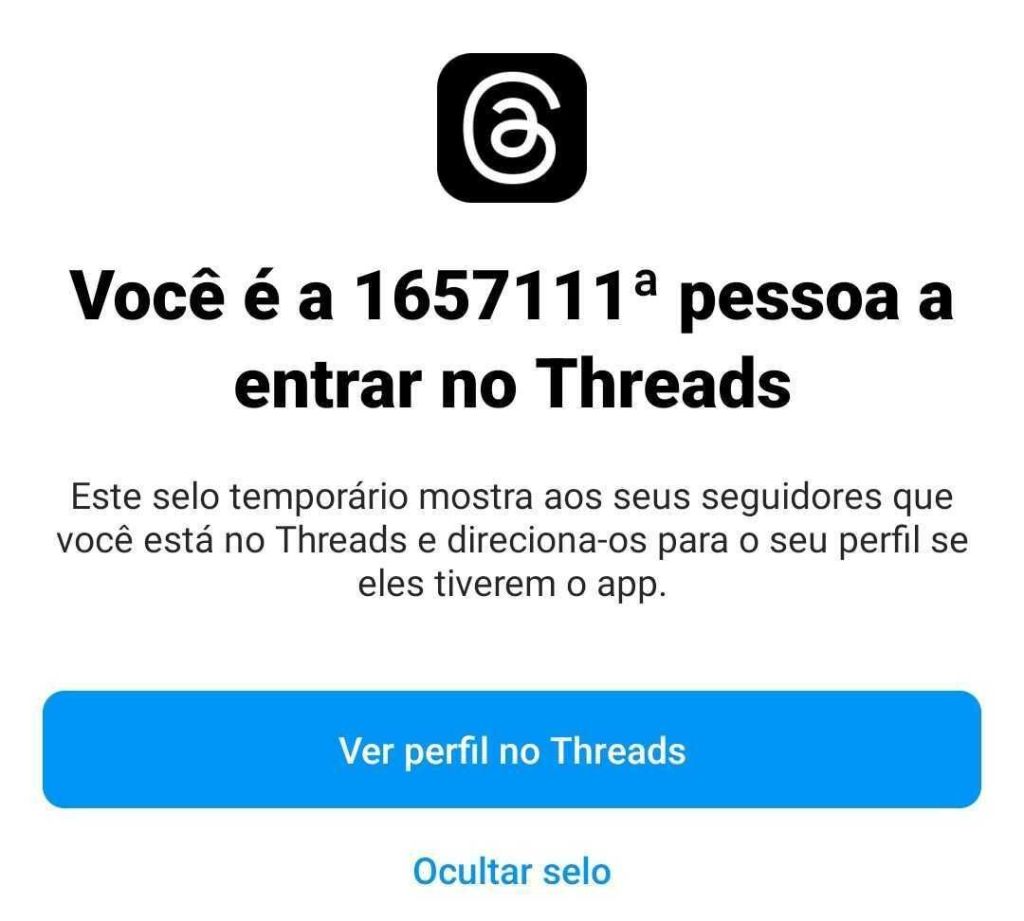 Selo no Instagram informa sobre a presença do usuário no Threads