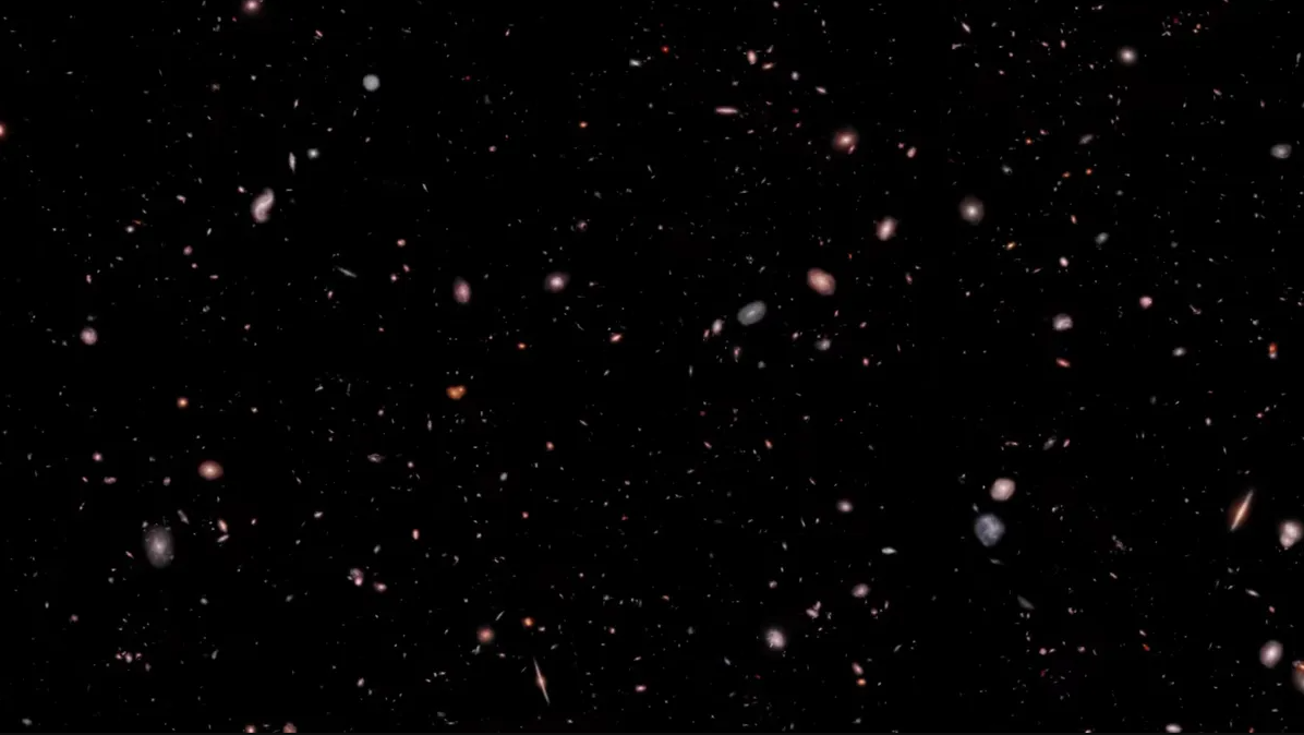 Recorte do universo capturado pelo telescópio James Webb, com cerca de 5 mil galáxias registradas em 3 dimensões.