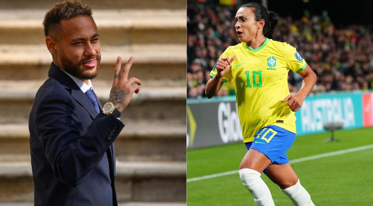 Neymar com seu Rolex e Marta em campo na estreia da Seleção na Copa do Mundo