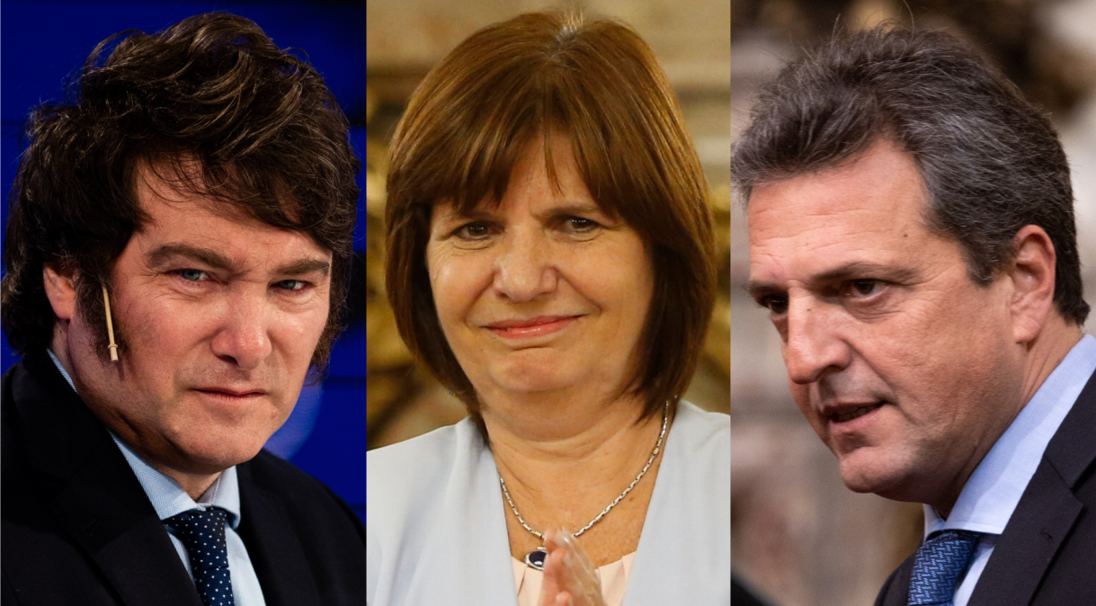 Milei, Bullrich e Massa serão os principais candidatos a disputar a Presidência da Argentina no primeiro turno das eleições, em outubro