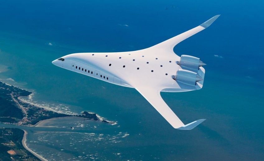Design renderizado de aeronave de corpo e asas combinados da JetZero