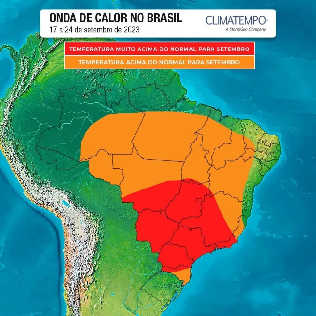 Onda de calor deve atingir fortemente a região Sudeste entre os dias 17 e 24 de setembro, segundo a Climatempo.