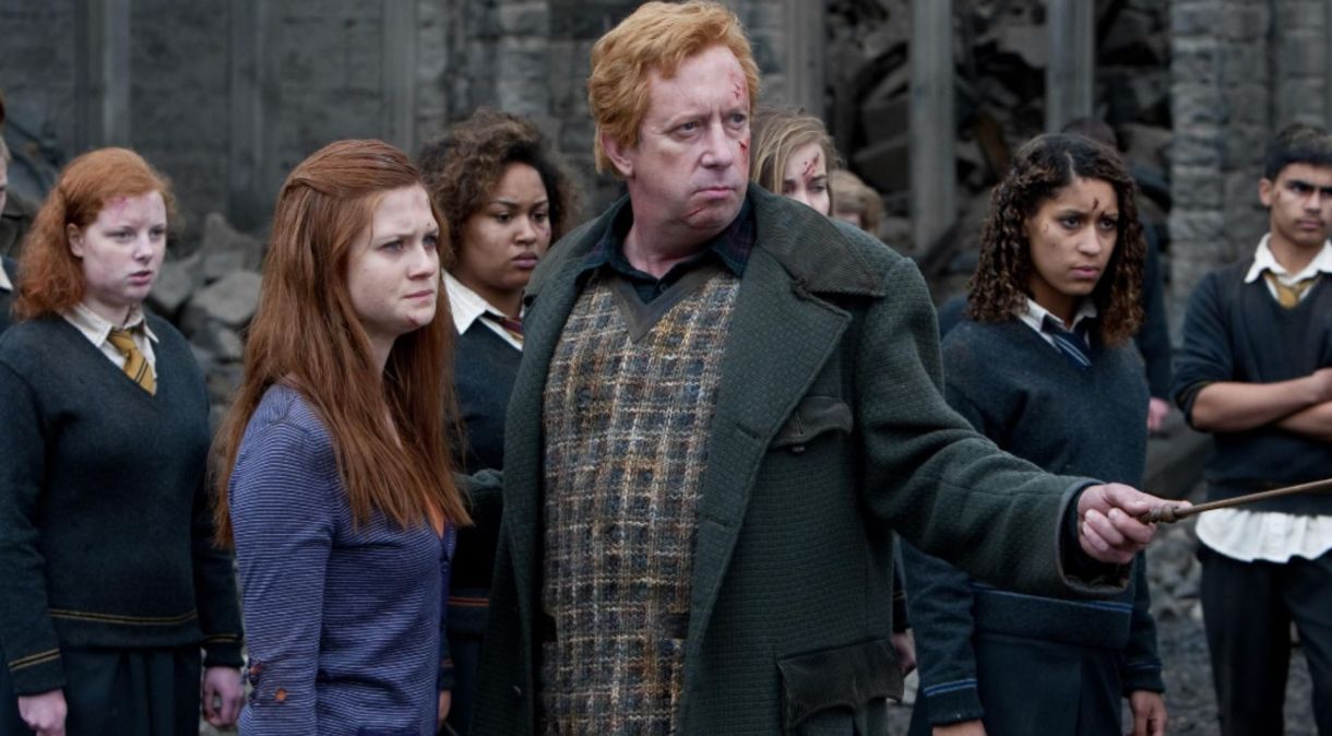 Ator Mark Williams em cena do filme "Harry Potter e as Relíquias da Morte - Parte 2"