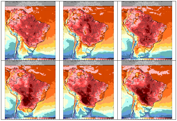 Mapa com previsão de temperaturas máximas do dia 18 ao dia 23 de setembro de 2023 no Brasil