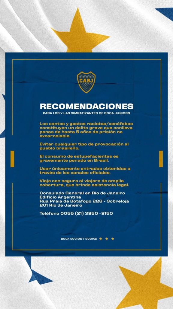 Comunicado do Boca Juniors alerta sobre pena para crimes de racismo e xenofobia