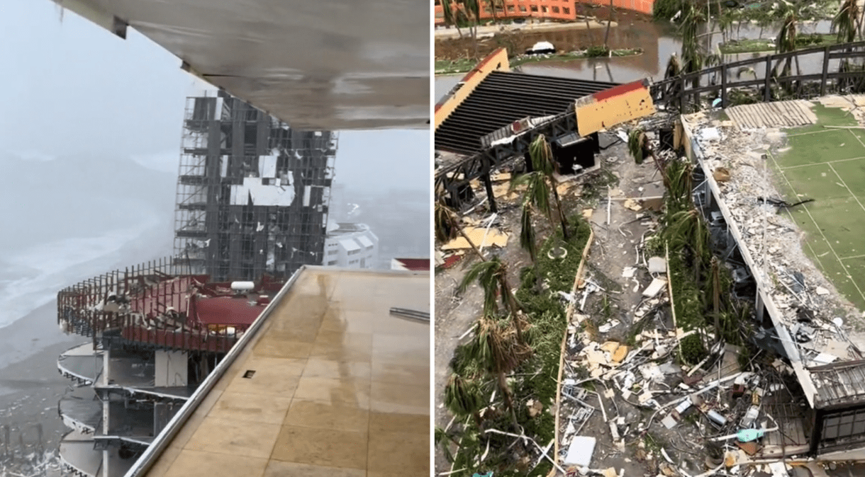 Perfil no Tiktok mostra prédios destruídos na região de Acapulco, no México