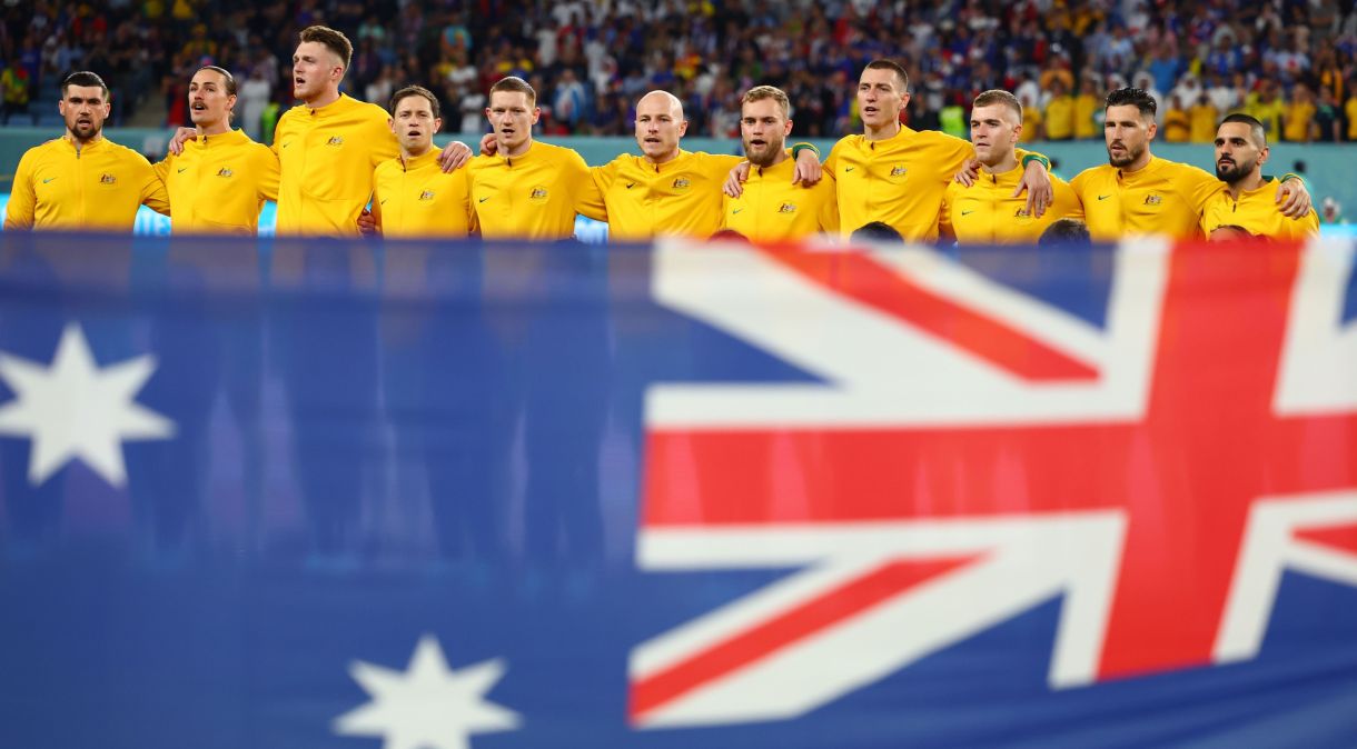 Seleção australiana antes de jogo contra a França pela Copa do Mundo de 2022, no Catar