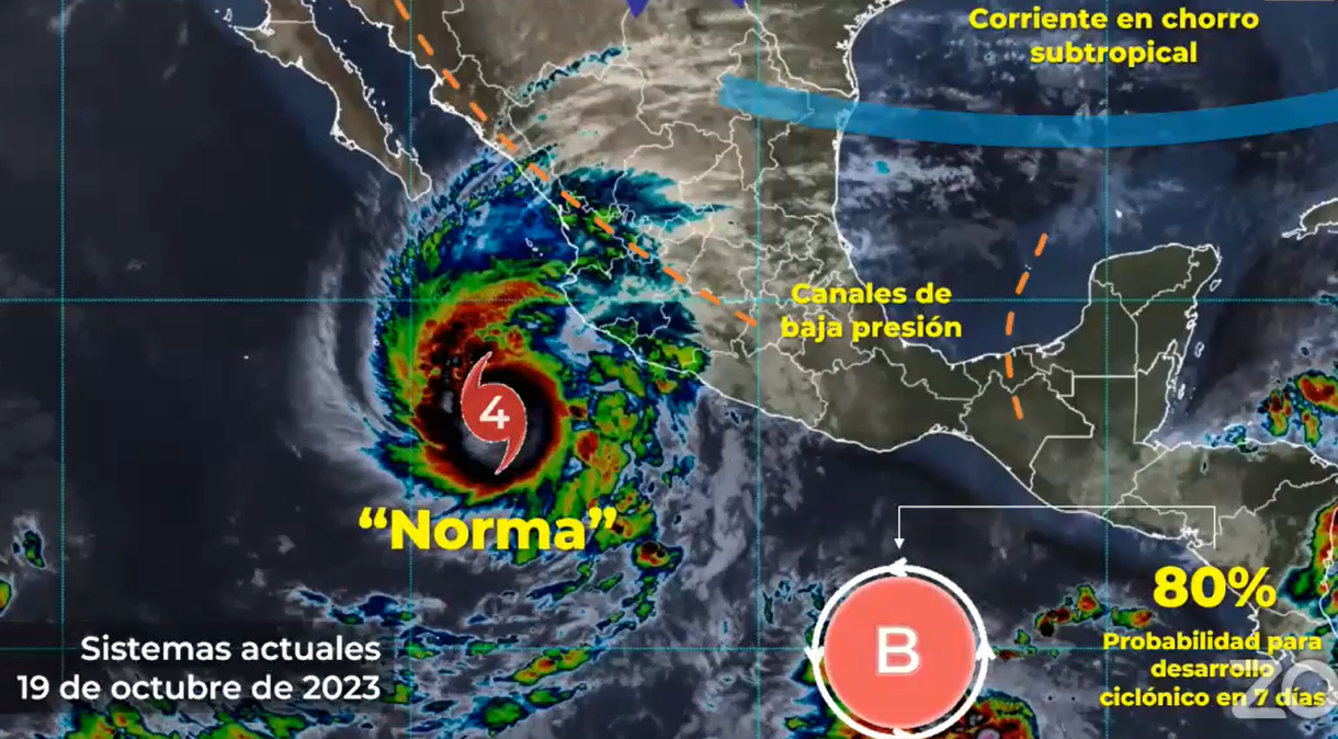 Furacão Norma, no México, atinge categoria 4