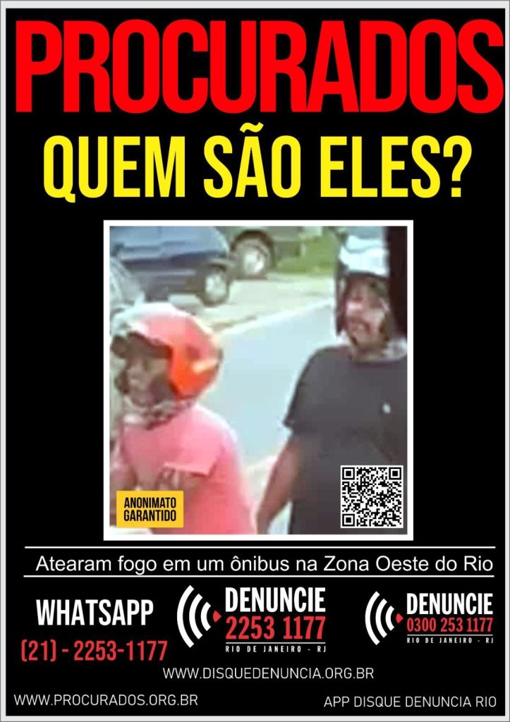 Cartaz do Disque Denúncia referente aos incêndios a ônibus no Rio