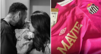 Mavie, filha de Neymar, recebe camisa do Santos na maternidade; veja