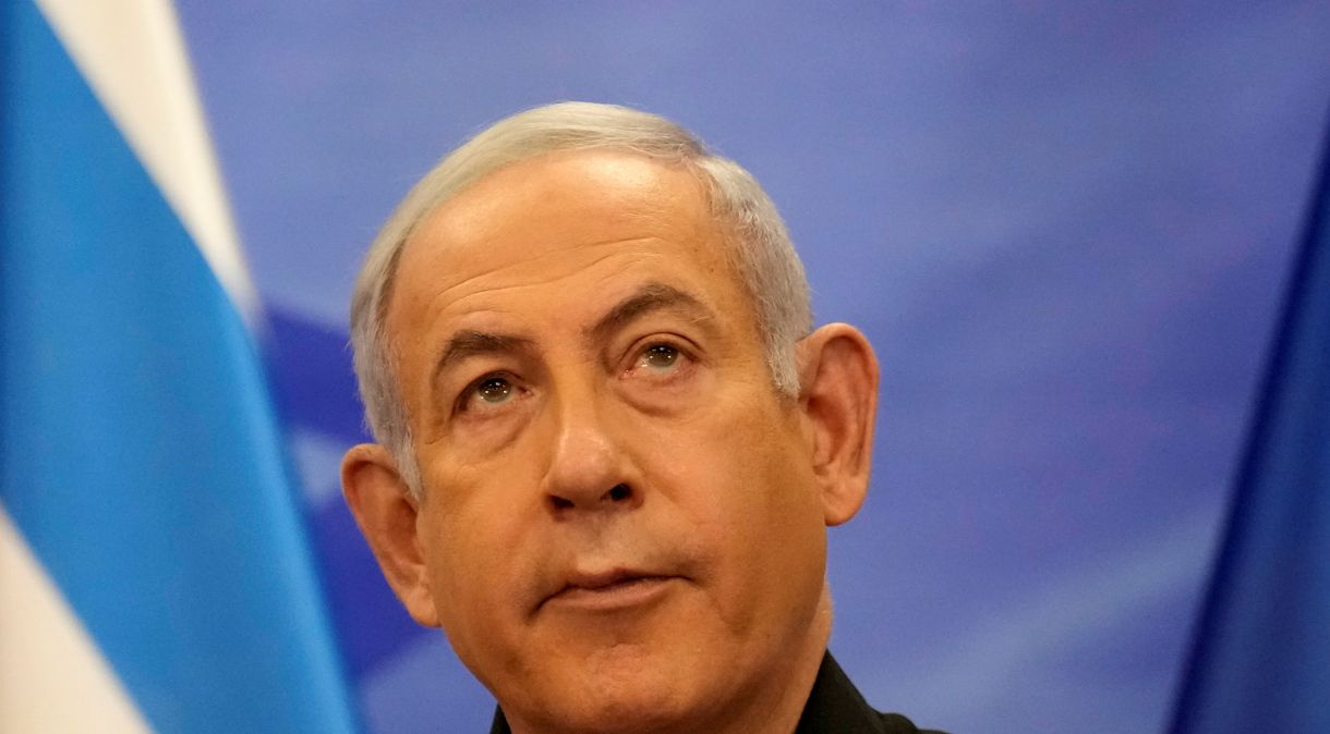 Benjamin Netanyahu, primeiro-ministro de Israel, Jerusalém, Israel24/10/2023Christophe Ena/Pool via REUTERS