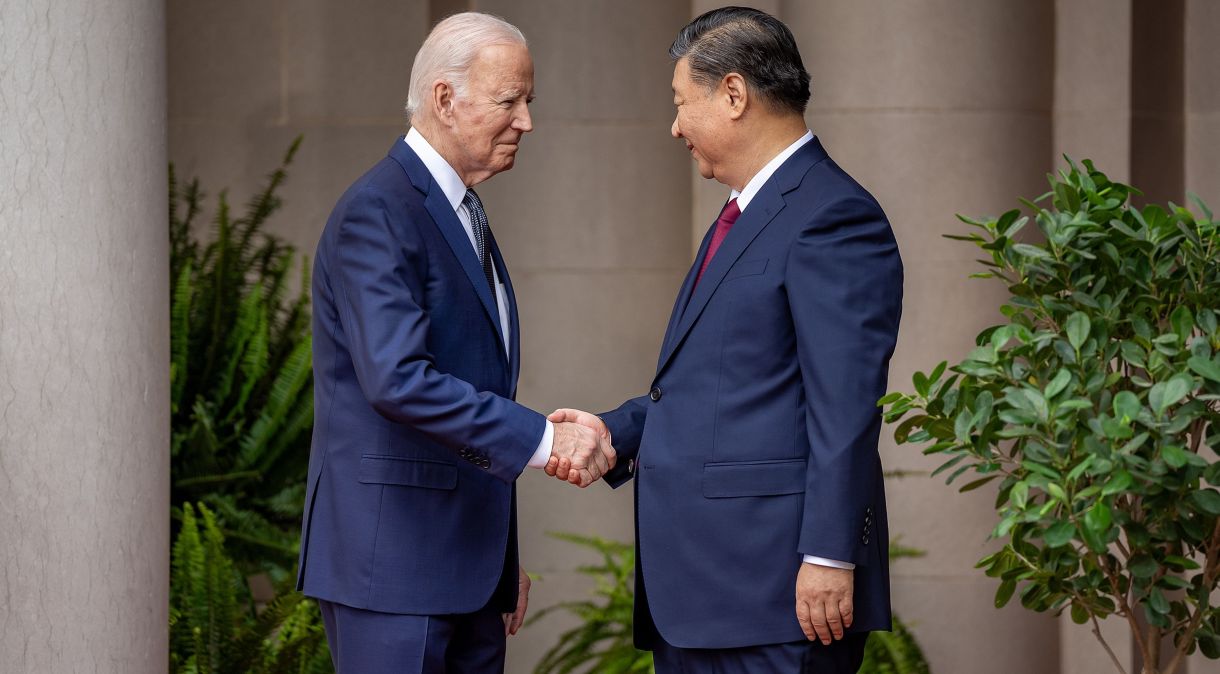 US President Joe Biden (L) shakes hands with Chinese President Xi Jinping at the Filoli Estate, ahead of their meeting on the sidelines of the Asia-Pacific Economic Cooperation (APEC) Leaders' week in Woodside.